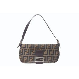 FENDI Mamma Bucket One Shoulder Hobo Bag Zucca Brown Canvas Leather